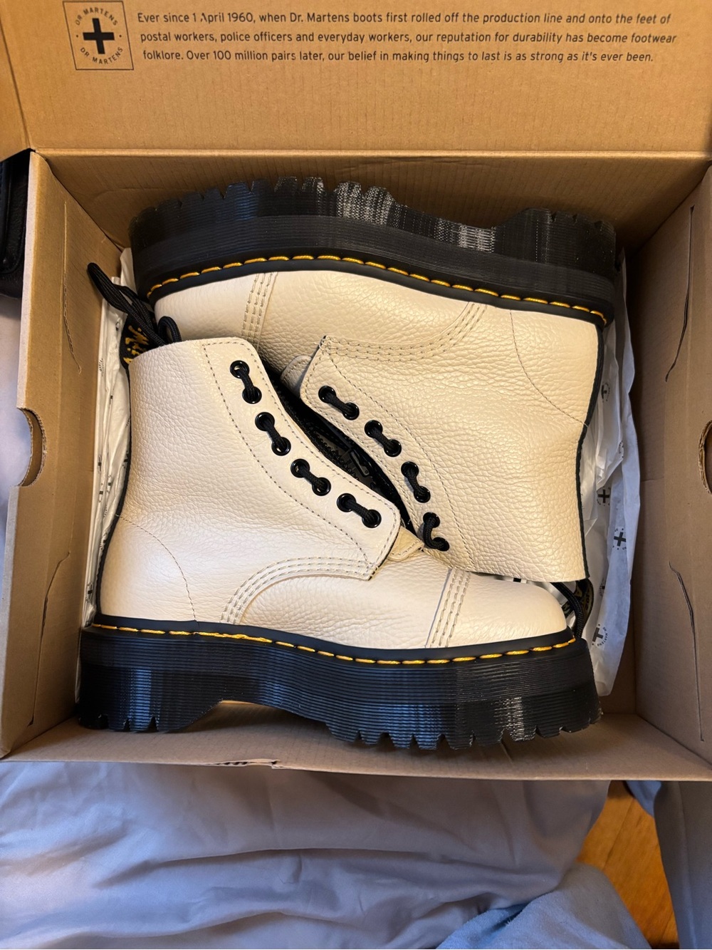 Dr. Martens Beige Leather Combat Boot